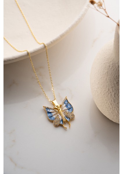 925 Ayar Gümüş Işıklı Kutuda Isim Yazılabilen Kelebek Kolye