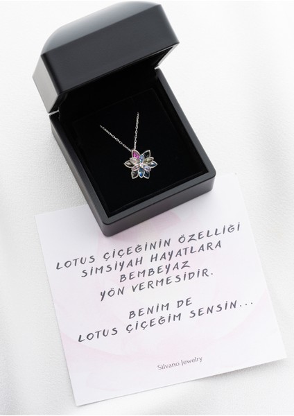 925 Ayar Gümüş Işıklı Kutu Renkli Lotus Kolye