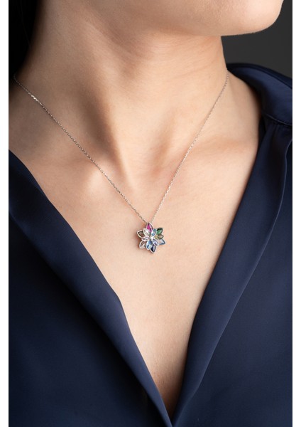 925 Ayar Gümüş Işıklı Kutu Renkli Lotus Kolye modelleri