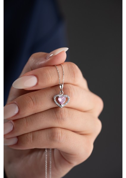 925 Ayar Gümüş Işıklı Kutu Pembe Taşlı Kalp Kolye fiyatları