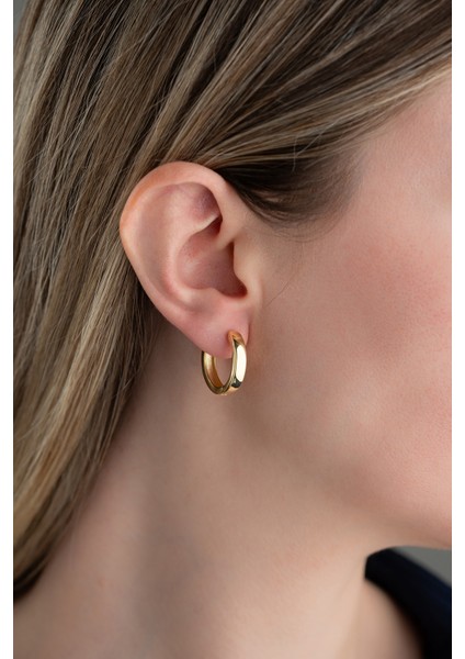 925 Ayar Gümüş Gold Taşsız Halka Küpe