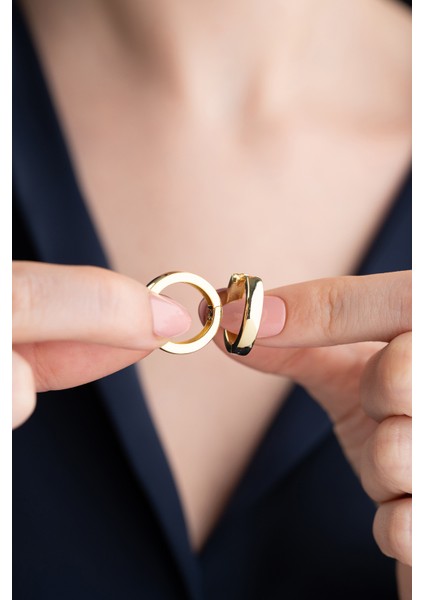 925 Ayar Gümüş Gold Taşsız Halka Küpe modelleri