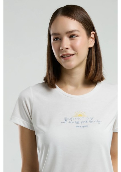 Kadın Yazılı Kısa Kol Çizgili Uzun Pantolon Pijama Takımı fırsatları