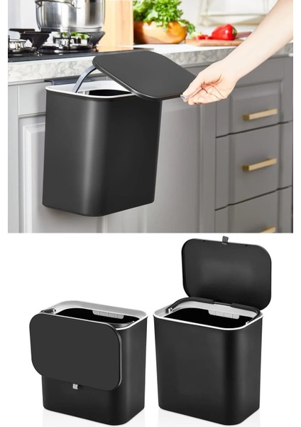 Fonksiyonel 2 Yönlü Açılır Kapaklı Kullanışlı Mutfak Tezgah Üstü Veya Dolap Askılı Çöp Kovası 15 Lt