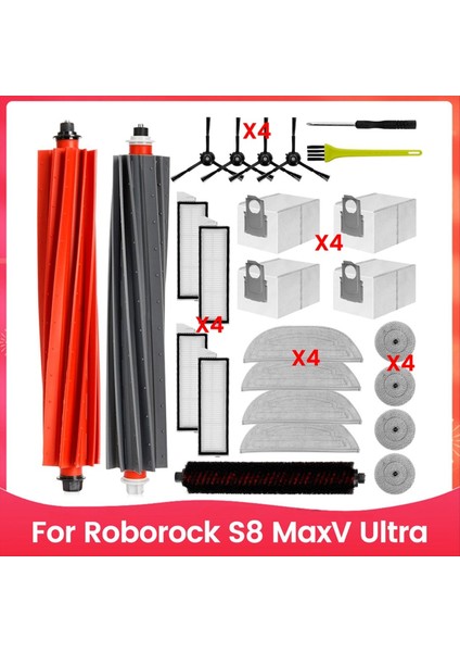 Roborock S8 Maxv Ultra Robot Vakum Süpürücü Ana Yan Fırçalar Hepa Filtreler Mop Bez Toz Torbaları Yedek Parçalar (Yurt Dışından)