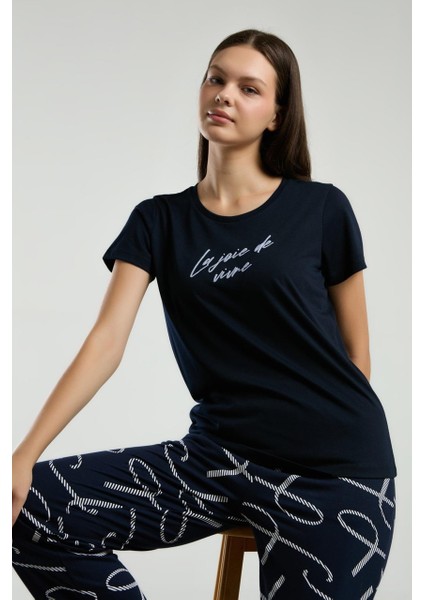 Kadın Lacivert Kısa Kol Pijama Takım -3232 modelleri