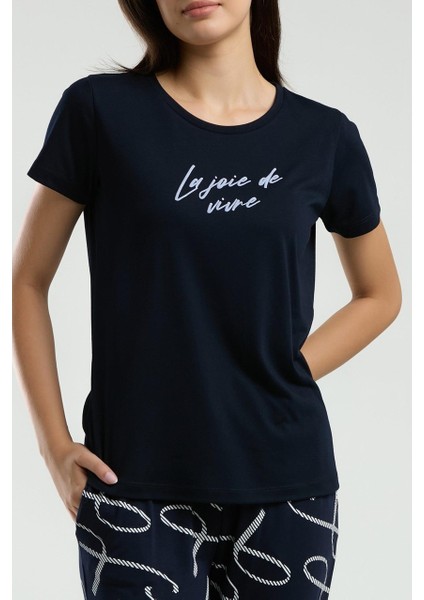 Kadın Lacivert Kısa Kol Pijama Takım -3232 fırsatları