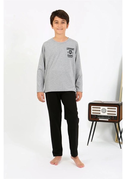 Erkek Çocuk Uzun Kol Penye Pijama Takım Gri