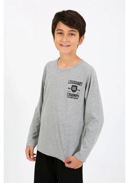 Erkek Çocuk Uzun Kol Penye Pijama Takım Gri indirimleri