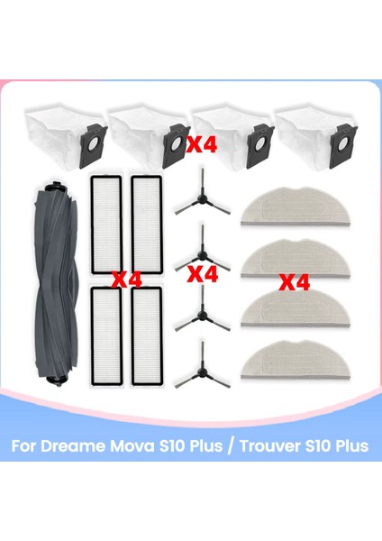 Dreame Mova S10 Için Aksesuar Kiti Plus / Troiver S10 Plus Vakum Parçaları Silindir Yan Fırça Filtre Mop Kumaşları Toz Çantası (Yurt Dışından)