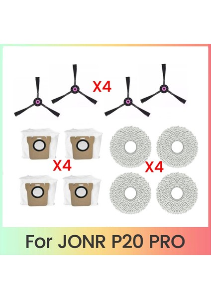 Jonr P20 Pro Robot Süpürge Aksesuarları Için 12 Adet Yedek Parça Yıkanabilir Yan Fırça Paspas Bezi Toz Torbası (Yurt Dışından)