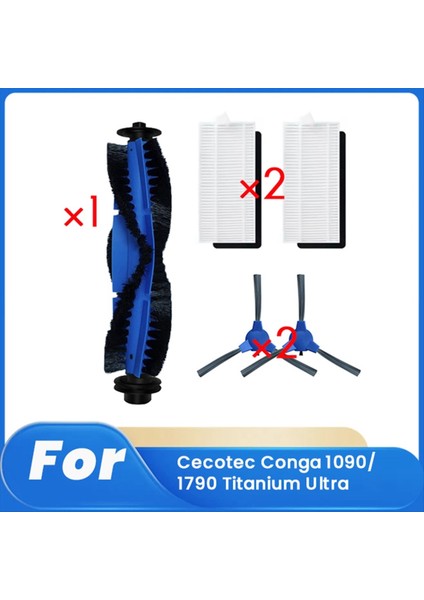 Cecotec Conga 1090/1790 Titanyum Ultra Süpürme Robotu Aksesuarları Için 5 Adet Filtre ve Ana Yan Fırça (Yurt Dışından)