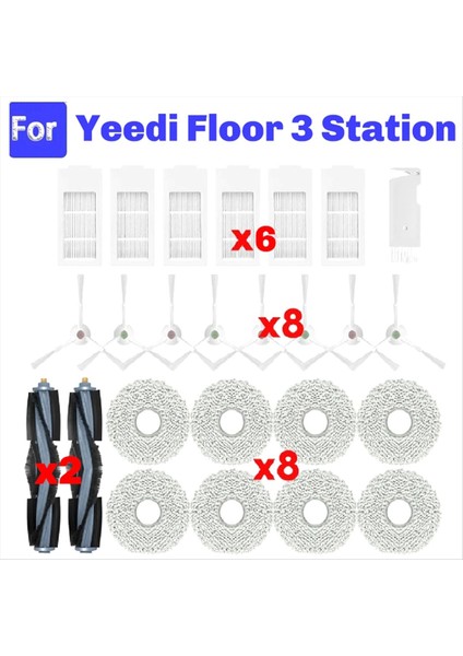 Yeedi Floor 3 Istasyonlu Robot Süpürge Yedek Parça Aksesuarları Ana Yan Fırça Paspas Bezi Için Uygundur (Yurt Dışından)