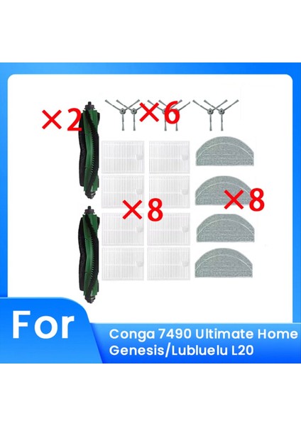 Conga 7490 Ultimate Home Genesis/lubluelu L20 Süpürme Robotu Aksesuarları Temizleyici Parçalarının Değiştirilmesi Için 24 Parça (Yurt Dışından)
