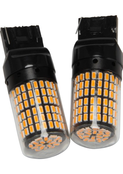 2 Adet Süper Parlak Canbus T20 7440 W21W WY21W 144-SMD Geri Vites Lambası Sinyal Lambası Hatasız Hiper Flaş Yok T20 7440 LED Ampuller, Siyah Kabuk (Sarı Işık) (Yurt Dışından)