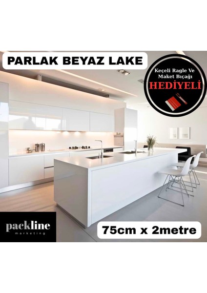 Mutfak Tezgah Dolap Mobilya ve Beyaz Kaplama Folyosu Parlak Beyaz 75CMX2M