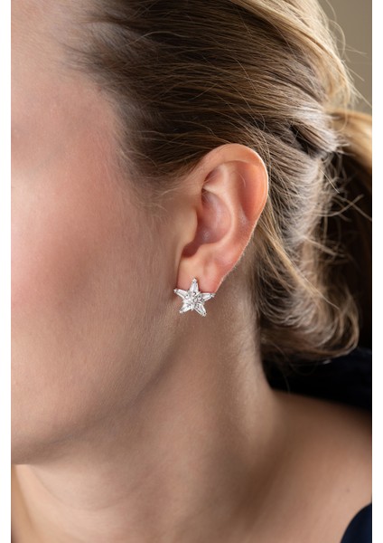 925 Ayar Gümüş Baget Yıldız Küpe modelleri