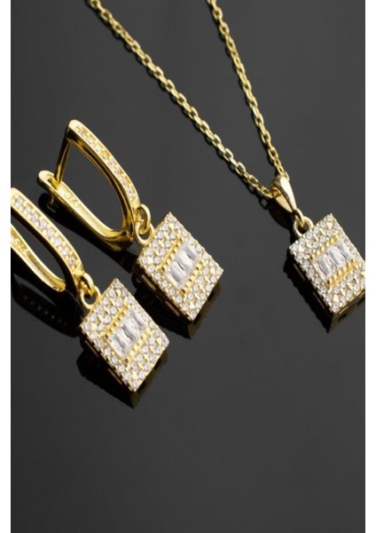 925 Ayar Gümüş Pırlanta Modeli Kolye-Küpe Takı Seti fiyatları