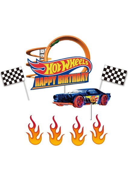 8pcs Yarış Arabası Bayrakları Alevler Kek Topper Doğum Günü Dekorasyonları Erkekler Için Doğum Günü Kek Toppers Tema Parti Malzemeleri Renk: 20PCS (Yurt Dışından)