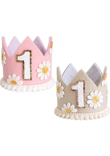 Daisy Boho 1. Doğum Günü Taç Pembe Krem Bebek Duş Partisi Şapkası Birinci Yıl Men Havzası Fotoğraf Props Doğum Günü Partisi Dekorasyon Kol: Kahverengi (Yurt Dışından)