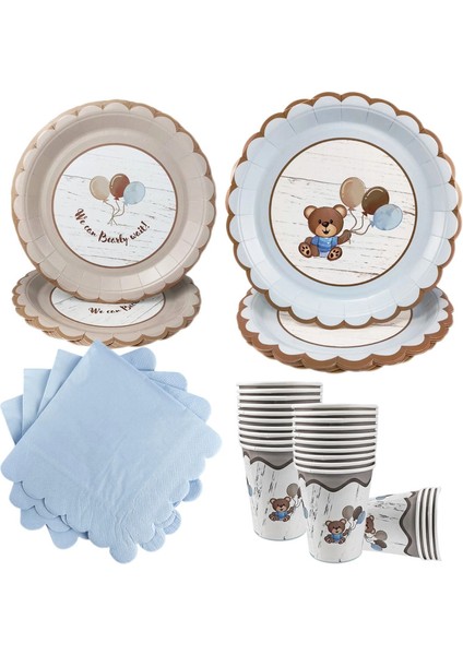 Blue Brown Bear Tema Partisi Dekorasyonu 7 "/9" Plaka Peçete Kupası Bebek Duş Ayı Teması Için Doğum Günü Dekorasyon Renk: Plaka (Yurt Dışından)