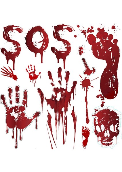 Cadılar Bayramı Duvar Kapıları Windows Stickers Blood El Izi Ayak Izi Kafatası Deseni Cadılar Bayramı Parti Sahne Dekor Malzemeleri Korku Propolor: A9 (Yurt Dışından)