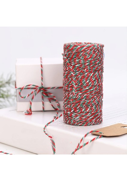 100M/RULO Kırmızı Yeşil ve Beyaz Renkli Pamuk Ipi Ev Dekorasyonu El Yapımı Noel Diy Hediye Sargısı Ambalaj Malzeme: Renkli (Yurt Dışından)