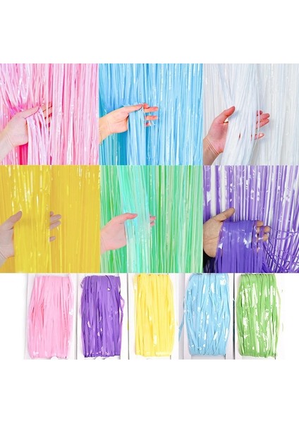 Pastel Renk Fringe Folyo Perde Makarna Perdeleri Fotoğraf Kabini Düğün Doğum Günü Bebek Duş Partisi Için Arka Plan Dekorlar Renk: Macaron Sarı/boyut: 1 Paket (Yurt Dışından)