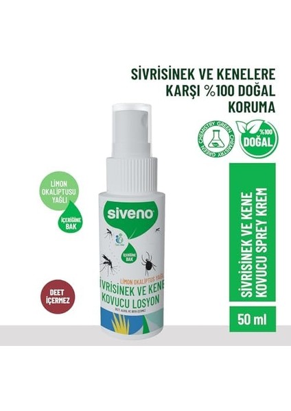 Siveno Sivrisinek ve Kene Kovucu Sprey Krem Bitkisel Tüm Vücut Için Seyahat Tatil Boy 50 ml fiyatları