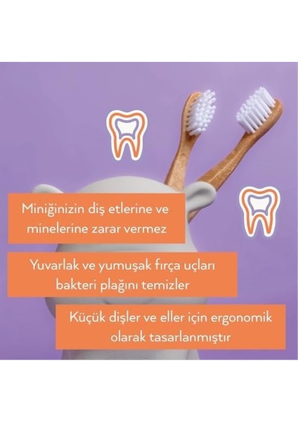 Pure Project Diş Fırçası Çocuklar Için Ergonomik Ahşap Diş Fırçası, 2 Yaş ve Üzeri Çocuklar Için, Yuvarlak ve Yumuşak Kıllar ile Hasarsız