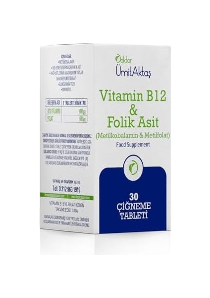 Dr. Ümit Aktaş Vitamin B12 & Folikasit - Aktif B9-30 Tablet