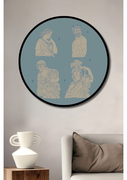 Dekoratif Ahşap Yuvarlak Çerçeve Görünümlü Tablo Antik Heykeller