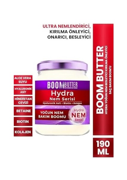 Boom Butter Hydra Yoğun Nem Saç Bakım Boom, Derinlemesine Nemlendirme & Onarıcı Bakım, Kuru ve Yıpranmış Saçlar Için, Elektriklenme Karşıtı, 190 ml modelleri