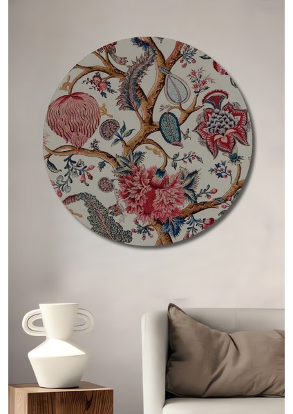 Dekoratif Ahşap Yuvarlak Tablo Çiçekli Ağaçlar