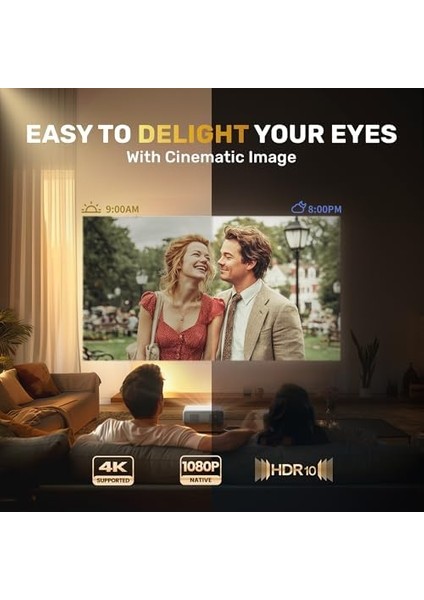 Eazze D1 Wifi ve Bluetooth'lu Akıllı Projektör, Netflix Resmi Lisanslı, Otomatik Odaklama ve Keystone, Doıby Audio, Zoom, Yerel 1080P Film, Taşınabilir Dış Mekan Mini Projektör, Beyaz modelleri