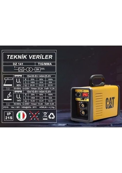 DZ141T 140 Amper Tıg Lıft/mma Çanta Tipi Profesyonel Inverter Kaynak Makinesi + Cat DX37 Avuç Taşlama fiyatları
