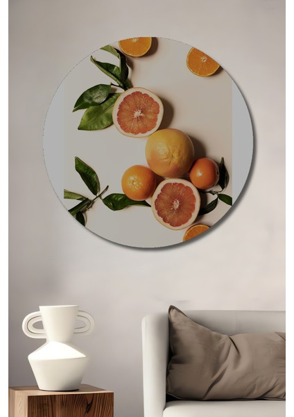 Dekoratif Ahşap Yuvarlak Tablo Narenciye Lezzeti