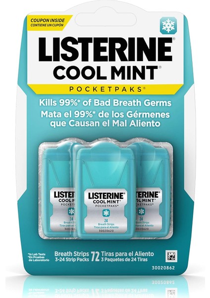 Listerine Pocketpaks Nefes Şeritleri, Havalı Nane, 72 Adet