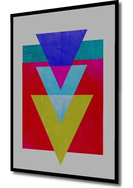 Dekoratif Ahşap Dikdörtgen Tablo Renkli Üçgenler Kompozisyonu Çerçeve Görünümlü fiyatları