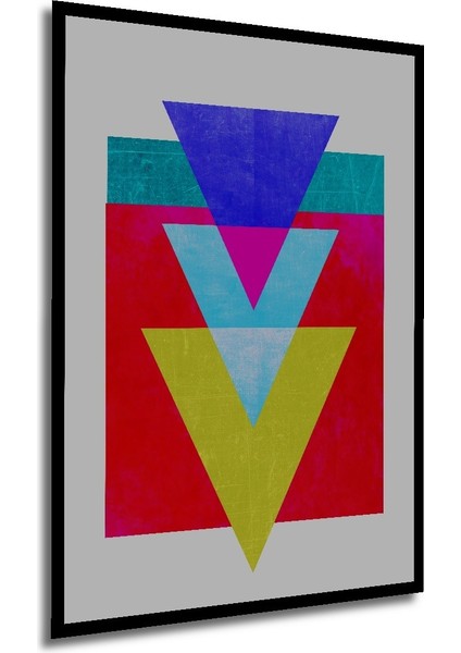 Dekoratif Ahşap Dikdörtgen Tablo Renkli Üçgenler Kompozisyonu Çerçeve Görünümlü modelleri