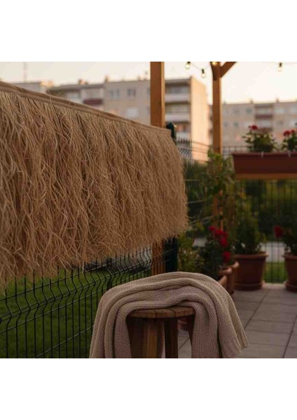 Hasır Püskül Otu (75X150 Cm) Rafya Saçaklı Dekorasyon Bohem Rustik - Şeritli Duvar Kaplama