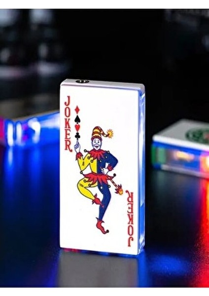 Sıradışı Metal İskambil Kartları Temalı Jet Çakmak Beyaz