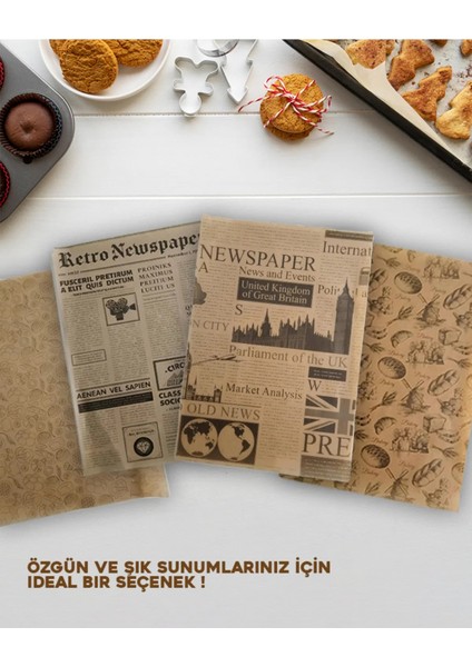 50 Adet Kendinden Desenli Yağlı Kağıt Vintage Gazete Desen Servis ve Sunum Kağıdı Karışık Desen fırsatları