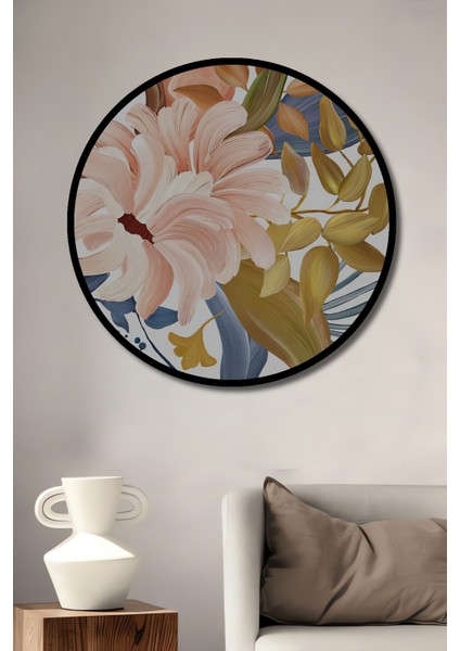 Dekoratif Ahşap Yuvarlak Çerçeve Görünümlü Tablo Çiçek Rapsodisi