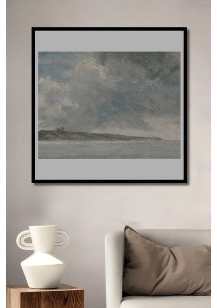 Dekoratif Ahşap Dikdörtgen Tablo Kıyı Manzarası Fırtına Bulutları Çerçeve Görünümlü