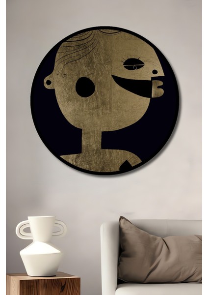 Dekoratif Ahşap Yuvarlak Çerçeve Görünümlü Tablo Altın Yüzlü