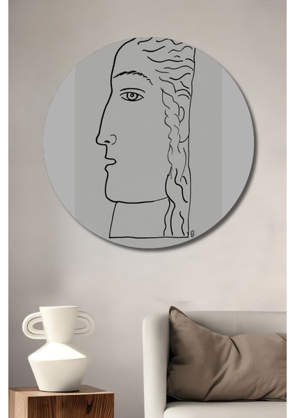 Dekoratif Ahşap Yuvarlak Tablo Kadın Yüzü Çizimi