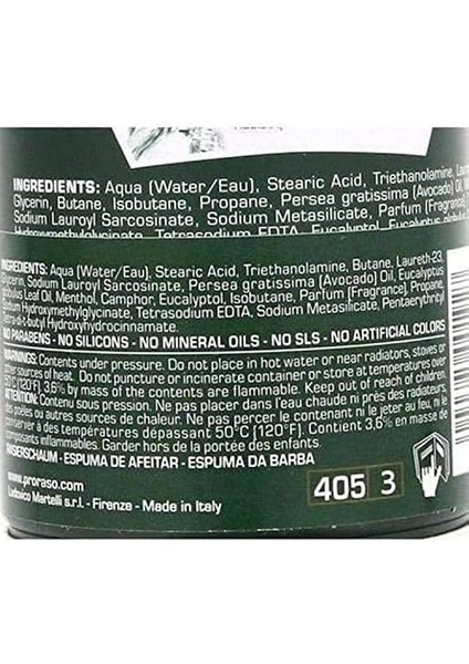 Proraso 2019109 Tıraş Köpüğü, Okaliptüs Yağı ve Mentollü