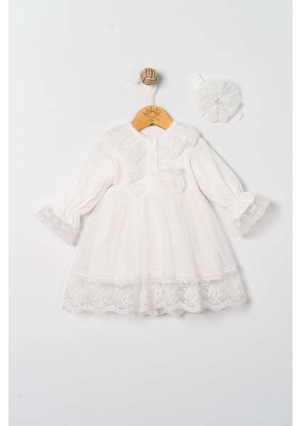 Kız Bebek Elbise Dantelli Bandanalı