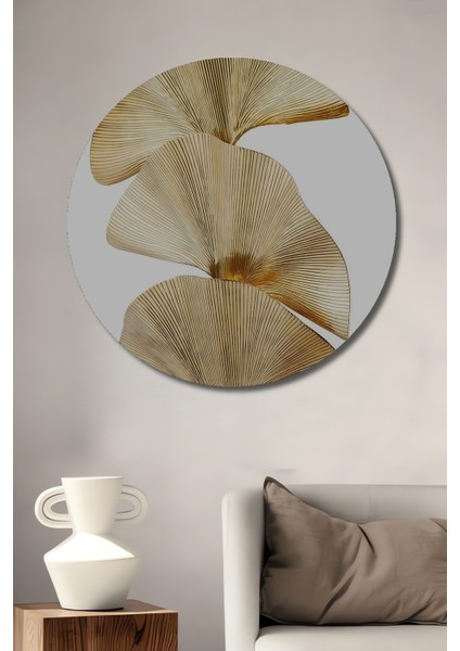 Dekoratif Ahşap Yuvarlak Tablo Altın Yapraklar